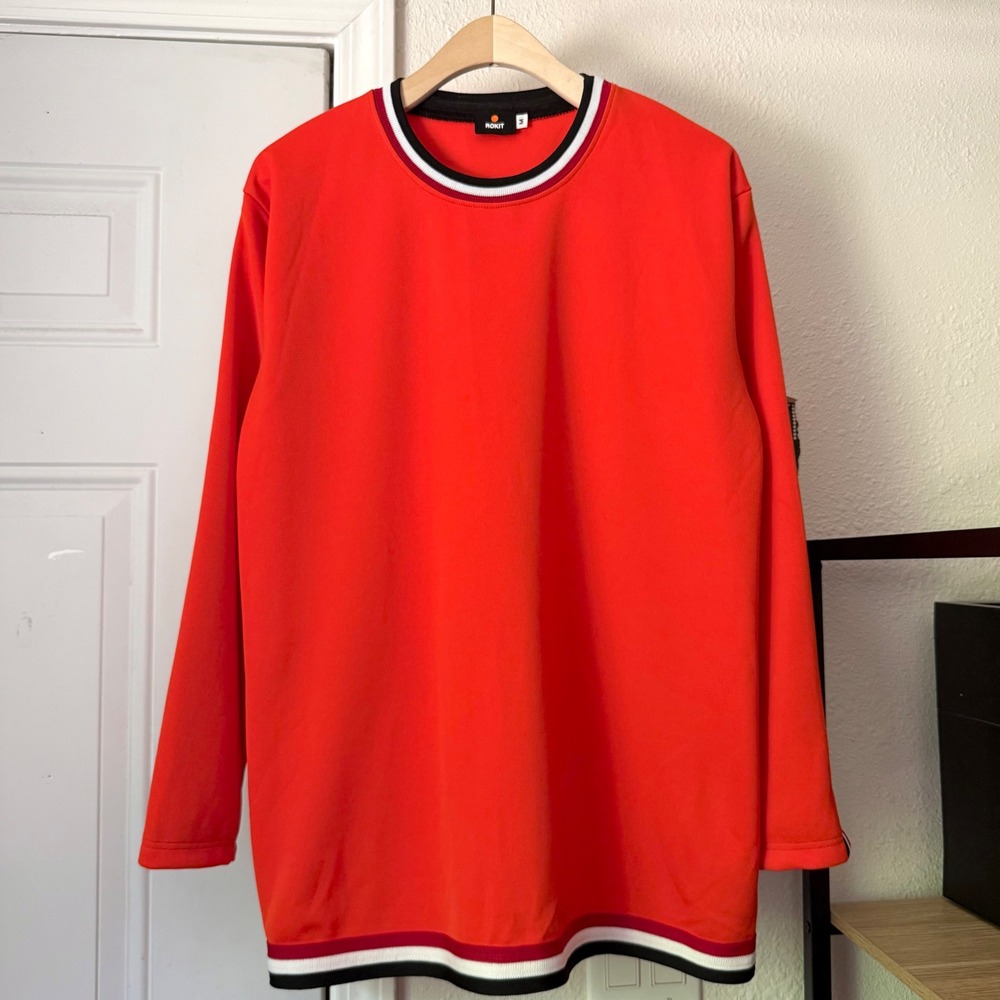 ROKIT London red crew neck side stripe athletic sporty long sleeve shirt